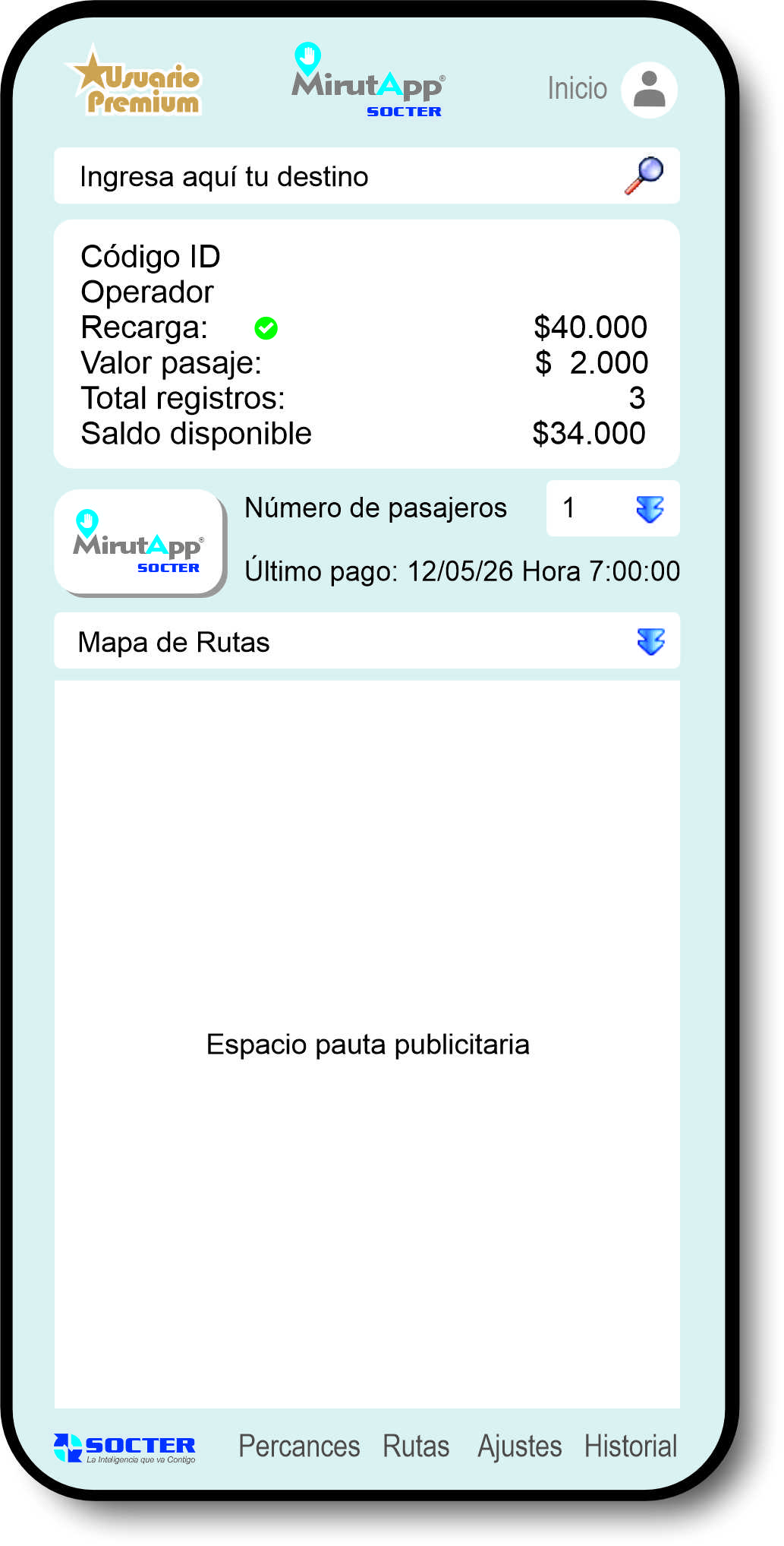 Pantalla Destino